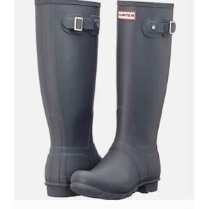 Hunter Gray Tall Rain Boots Waterproof Natural Rubber Classic Outdoor Wellies 8